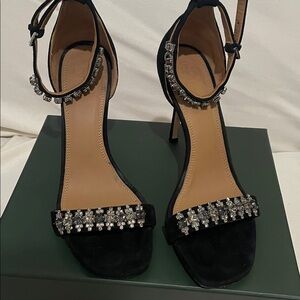 Elegant Black Suede Tory Burch Women's Heels with Rhinestone Detailing
